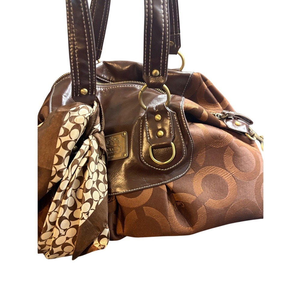 Coach Signature C Brown Jacquard Leather Satchel Handbag G04U-1202 with Scarf